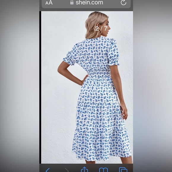 SHEIN Floral Print Ruffle Hem Shirred A-Line Dress - Picture 2 of 6